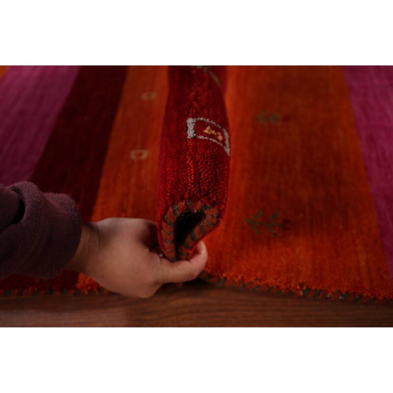 Striped Gabbeh Indian Area Rug Handmade Multi-Color Wool Carpet - 8'2" x 9'8"