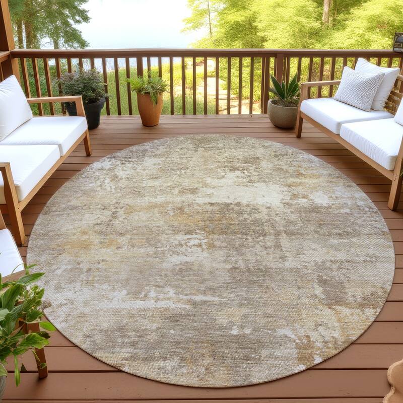 Machine Washable Indoor/ Outdoor Casual Ombre Chantille Rug - Khaki - 8' x 8'