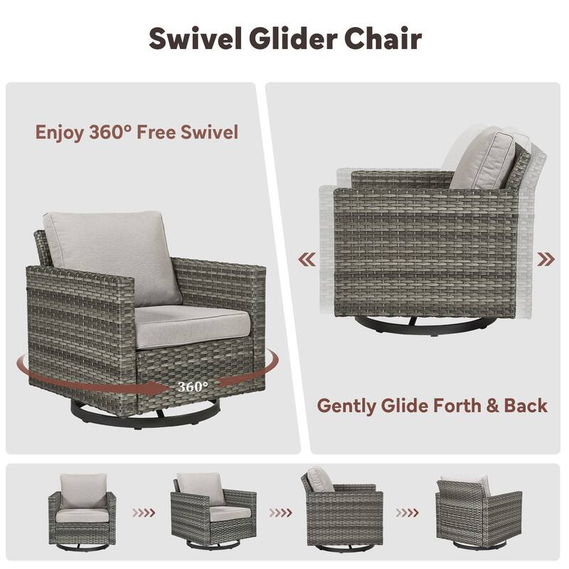Pocassy Glider Chairs PE Wicker Swivel Chairs Set of 2