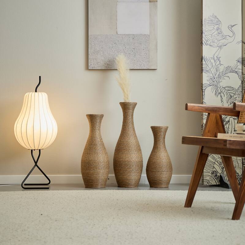 3-Piece Artificial Rattan Floor Vase - For Living Room Decoration, Entrance Or Hallway - For Dry Or Silk Flower Arrangements