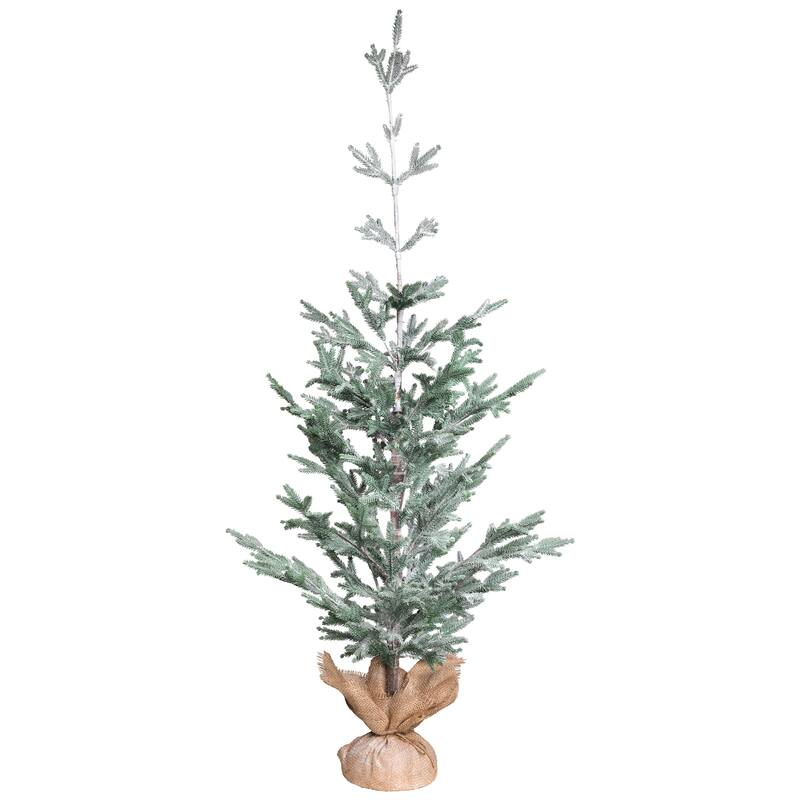frosted slim pine artificial christmas tree in burlap base 5' unlit - 5 Foot