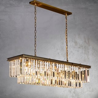 CraftHome 12-Light Mid-Century Modern Gold Fringe Crystal Chandelier for Dining Room