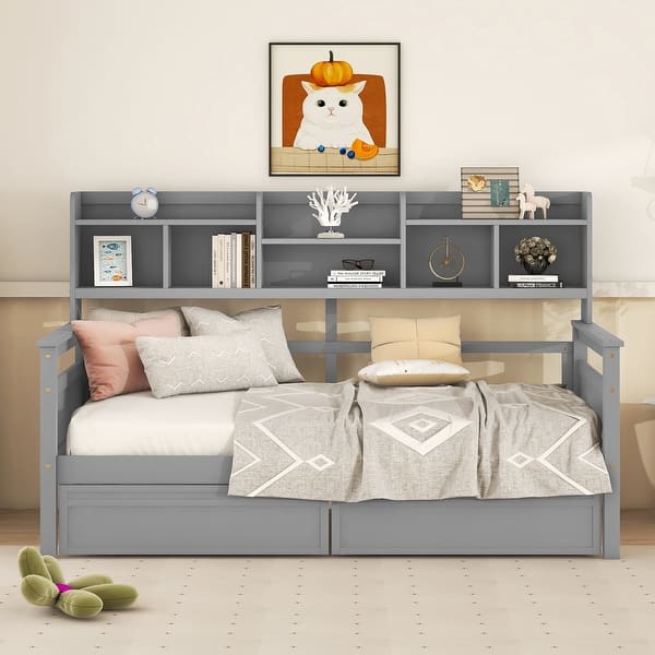 slide 2 of 38, Twin Daybed with Drawers & Shelves - Stylish and Functional