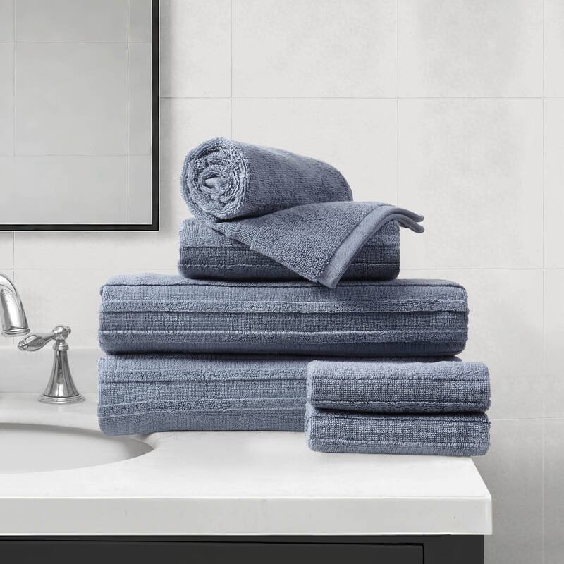 Nine West Sofia Bath Towels 6-Piece - Faded Denim - 28"x54"/16"x26"/12"x12"
