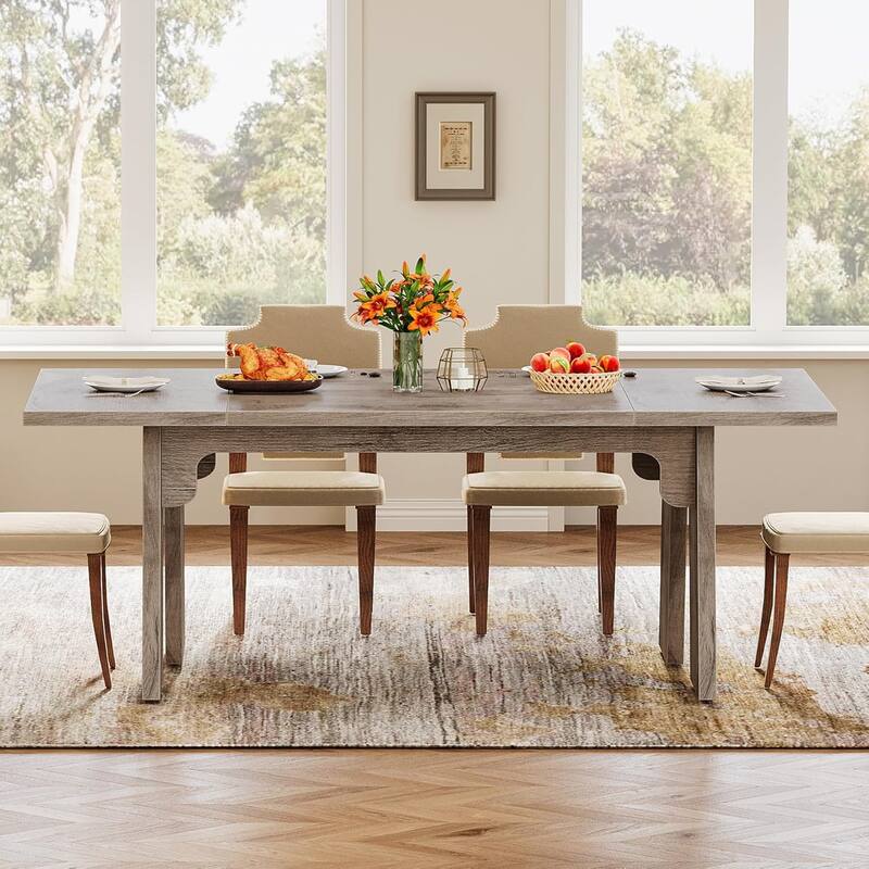 71 Inches Large Dining Table for 6 People with Solid Wood Legs for Kitchen