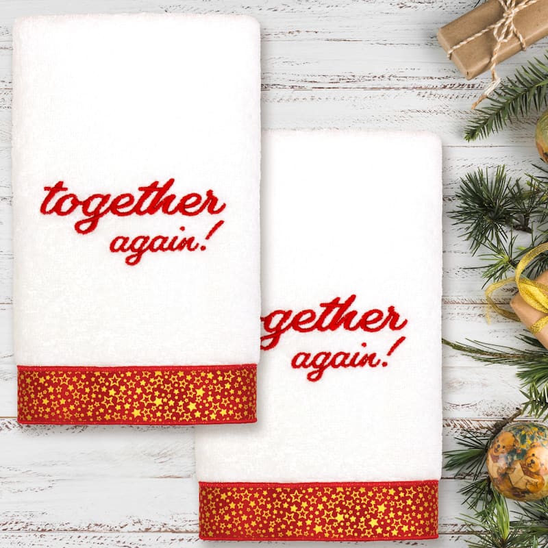Authentic Hotel and Spa Christmas Together Again - Embroidered Luxury 100% Turkish Cotton Hand Towels (Set of 2)