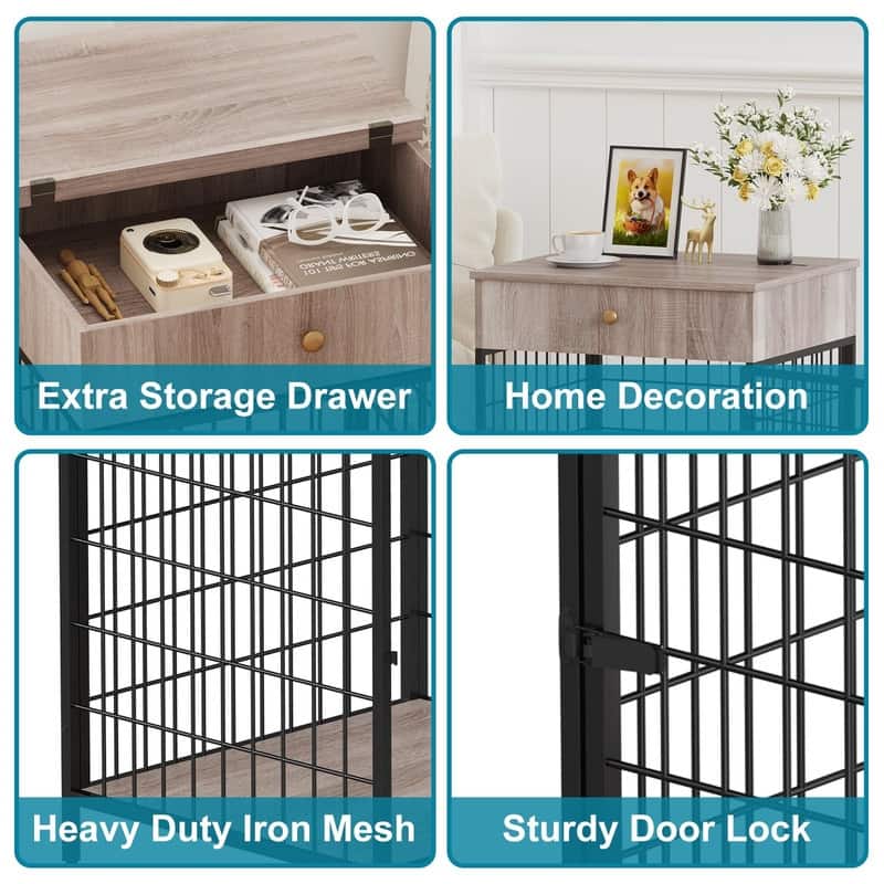 Wooden Dog Kennel Crate Furniture Side Table End Table with Drawer for Small Dogs