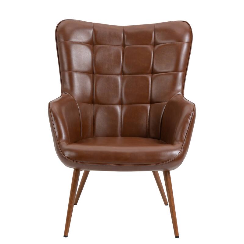 Vintage Wingback Chair Tufted Button PU Leather Accent Chair