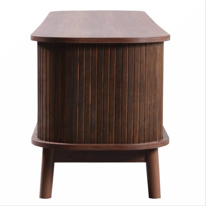 Rattan TV Stand for TVs up to 75'', Modern Farmhouse Media Console, Entertainment Center with Solid Wood Legs
