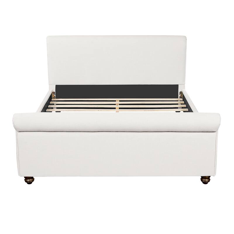 Christopher Knight Home - Modern Linen Upholstered Bed Frame with Solid Wood Legs and a Robust Headboard and Footboard