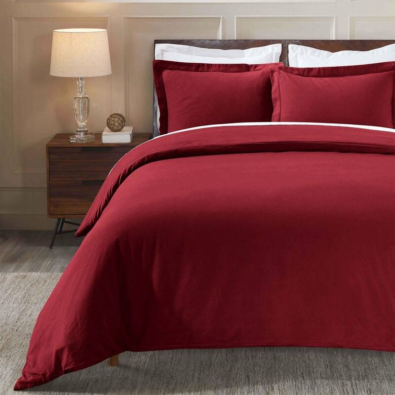 Superior Classic Solid Flannel Cotton Duvet Cover Set - King - Cal King - Burgundy