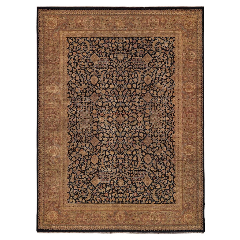 EXQUISITE RUGS ONE-OF-A-KIND Rare And Intricate Agra Hand Knotted Black Rug - 15'4"x20'4"