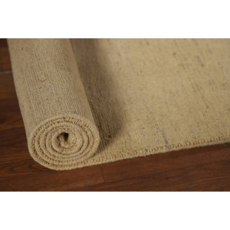 Modern Muted Yellow Gabbeh Runner Rug Hand-Knotted Wool Carpet - 2'8" x 9'8"