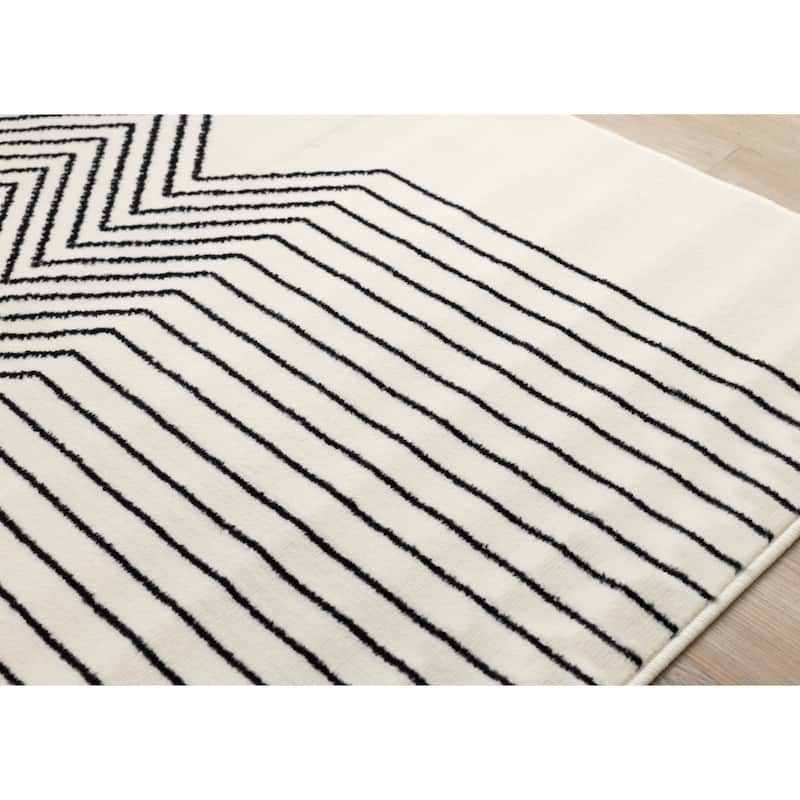 Forte White Black Modern Zig-Zag Area Rug, 5'3" x 7'5"