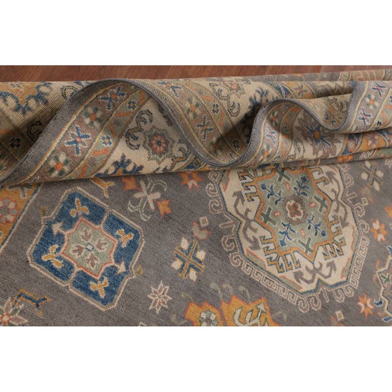 Ray Geometric Kazak Oriental Area Rug Hand-Knotted Wool Carpet - 6'7" x 9'8"
