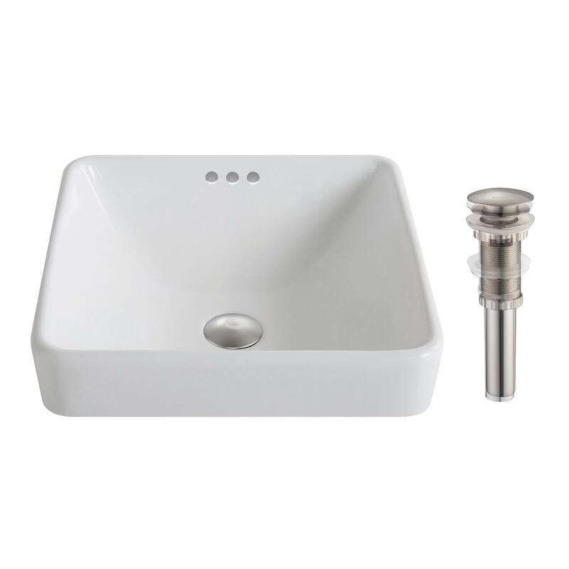 Kraus Elavo 16-1/4" Vitreous China Drop In Bathroom Sink with Overflow - White-Brushed Nickel