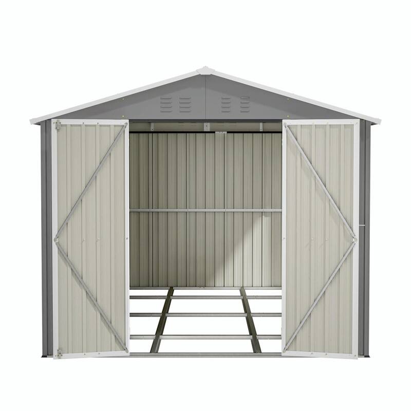 8' x 12' Lockable Outdoor Metal Storage Shed, Aluminum Frame, Durable Garden Tool Shed for Backyard, Patio or Lawn