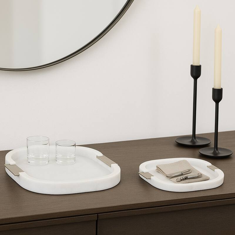 Decorative Square Wood Accent Tray - Set of 2 - 18", 14", White - 18.0" - White - 18.0"