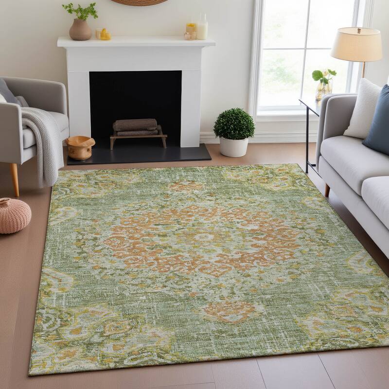 Premium Washable Super Soft Vintage Traditional Mayfield Rug - Aloe - 3' x 5'