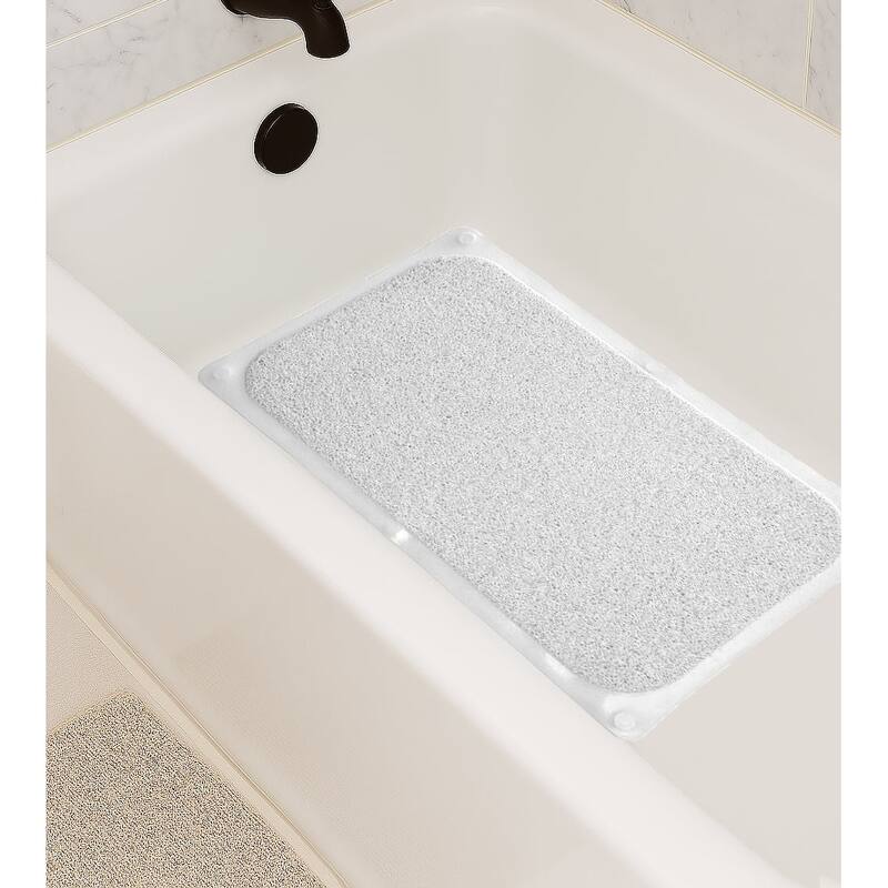 White Loofah Shower Tub Mat With Non-Slip Suction Cups - 29" x 17" - 29" x 17" - White