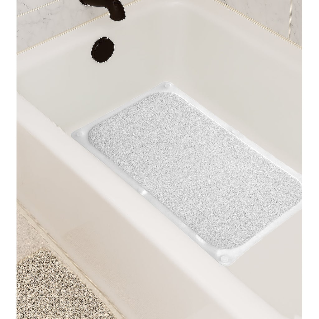 White Loofah Shower Tub Mat With Non-Slip Suction Cups - 29" x 17"