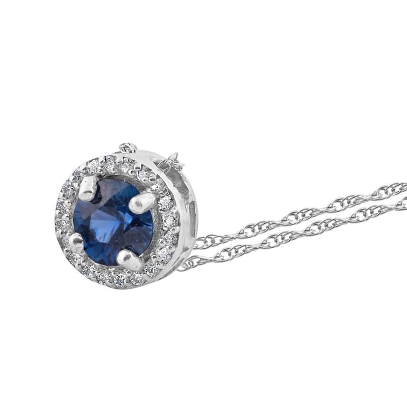 1/2ct Blue Sapphire & Diamond Halo Vintage Pendant White Gold & 18"