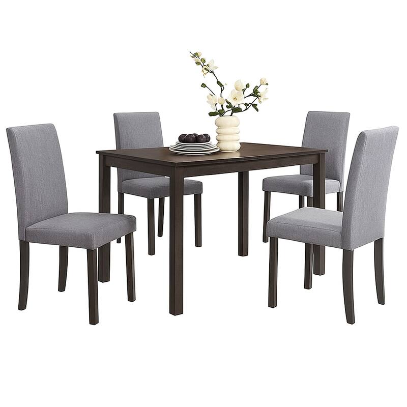 Muly Side Dining Chair Set of 4, Fabric Seating, Gray Brown Wood