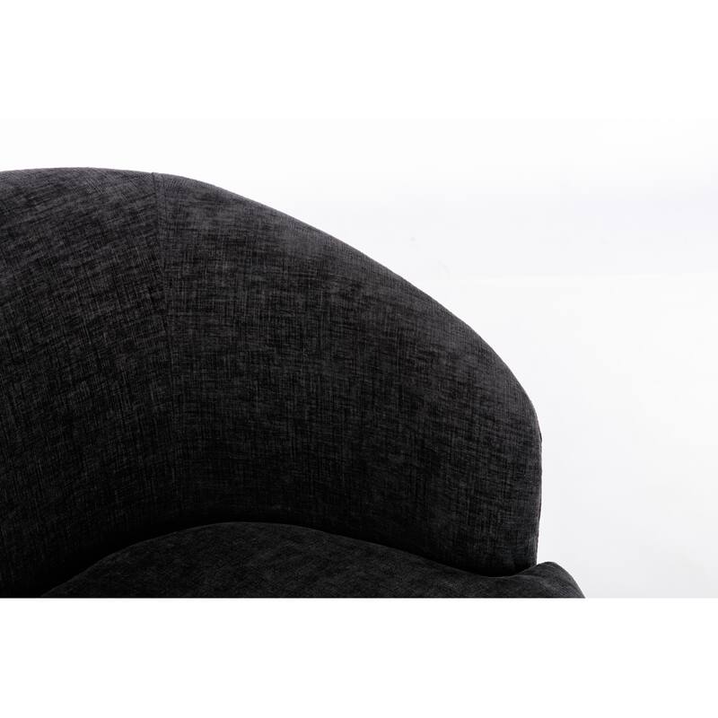 Black Chenille Modern 25.6" Upholstered Swivel Barrel Chair with Black Powder Coating and Metal Ring