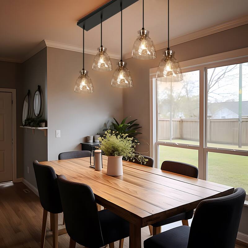 Elisie Modern Linear 40-inch Chandelier Cluster Water Glass Pendant Light Hammered Kitchen Island Bar - 40"W x 5.5"D x 12"-68"H