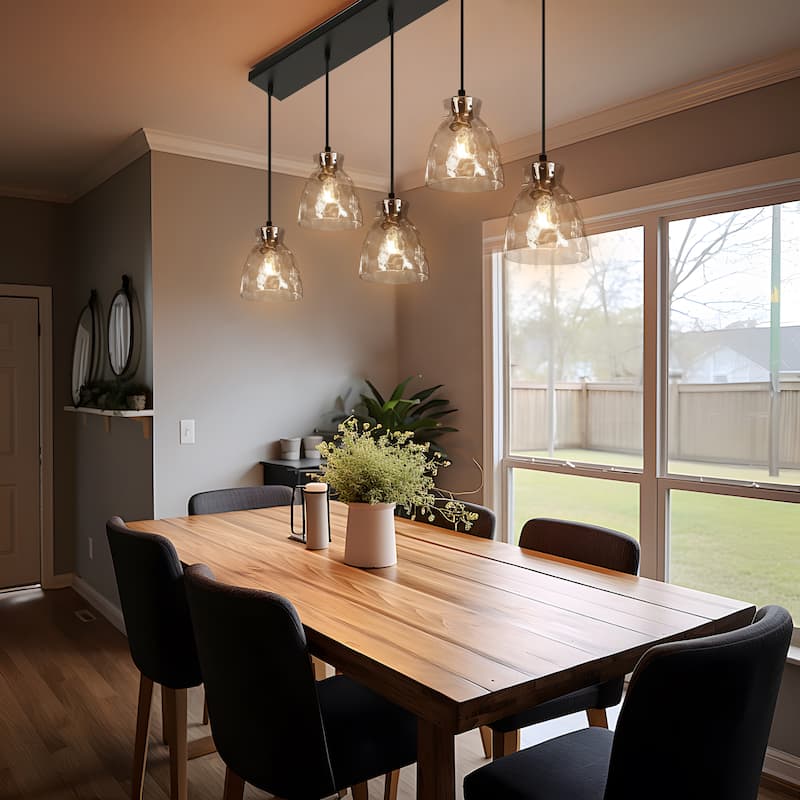 Elisie Modern Linear 40-inch Chandelier Cluster Water Glass Pendant Light Hammered Kitchen Island Bar - 40"W x 5.5"D x 12"-68"H