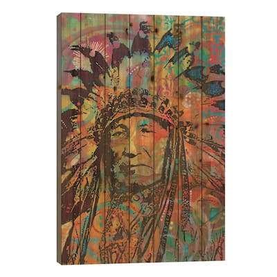 Native American V Print On Wood by Dean Russo - Multi-Color