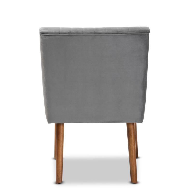 Alvis Mid-Century Velvet Upholstered Wood Dining Chair-Grey
