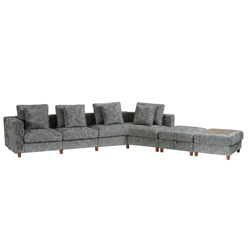 GDFStudio - Modular Chenille 4-Seater 144" Oversized Sectional Sofa with Ottomans