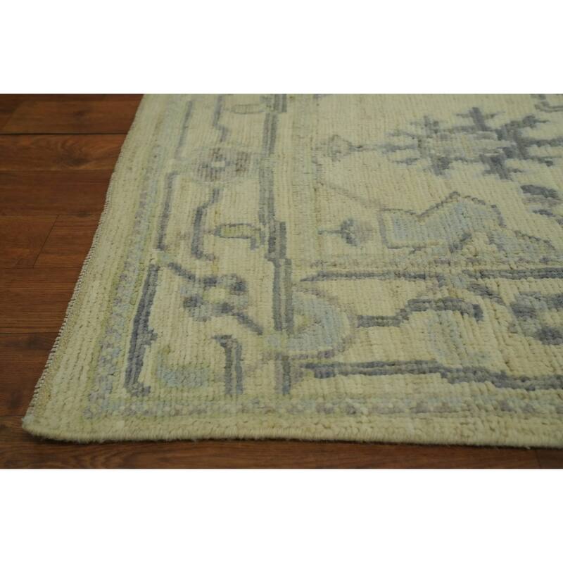Vegetable Dye Wool Oushak Turkish Runner Rug, Floral Geometric Carpet - 12' 1'' X 2' 9''