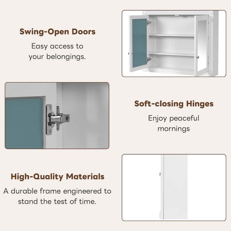 36" x 28" Medicine Cabinet, Wall Mounted Bathroom Storage Cabinet, Modern Bathroom Wall Cabinet with 2 Mirrors