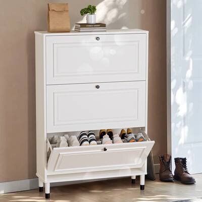 Shoes Storage Cabinet for Entryway,Narrow Shoe Rack Cabinet with 3 Flip Drawers, Freestanding Shoe Organizer with Legs