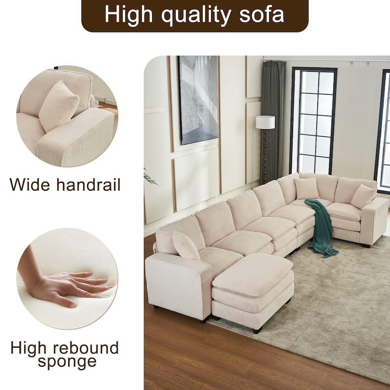 Modern Corduroy Sofa with Spring Supported Cushions and Pillows and Wood Frame for Living Room and Guest Room