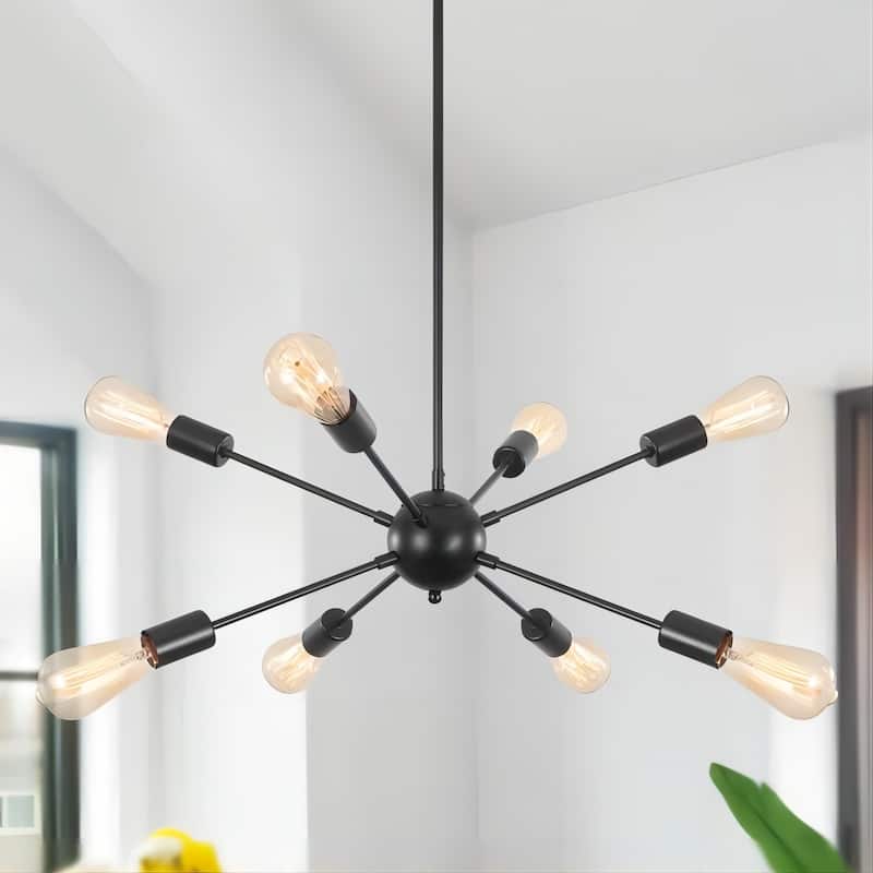 8-Light 23.54-inch Sputnik Chandelier Light for Bedroom Living Room - Black