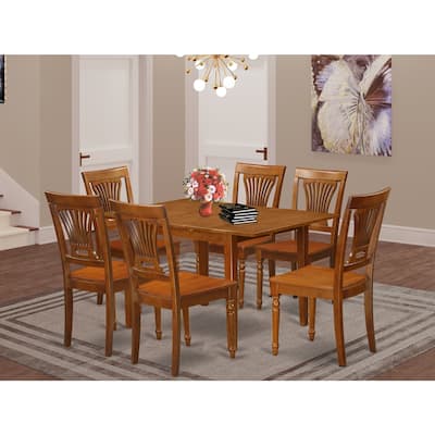 7 Piece Kitchen Dining Set - Rectangle Table with Butterfly Leaf & 6 Chairs - Solid Wood Construction