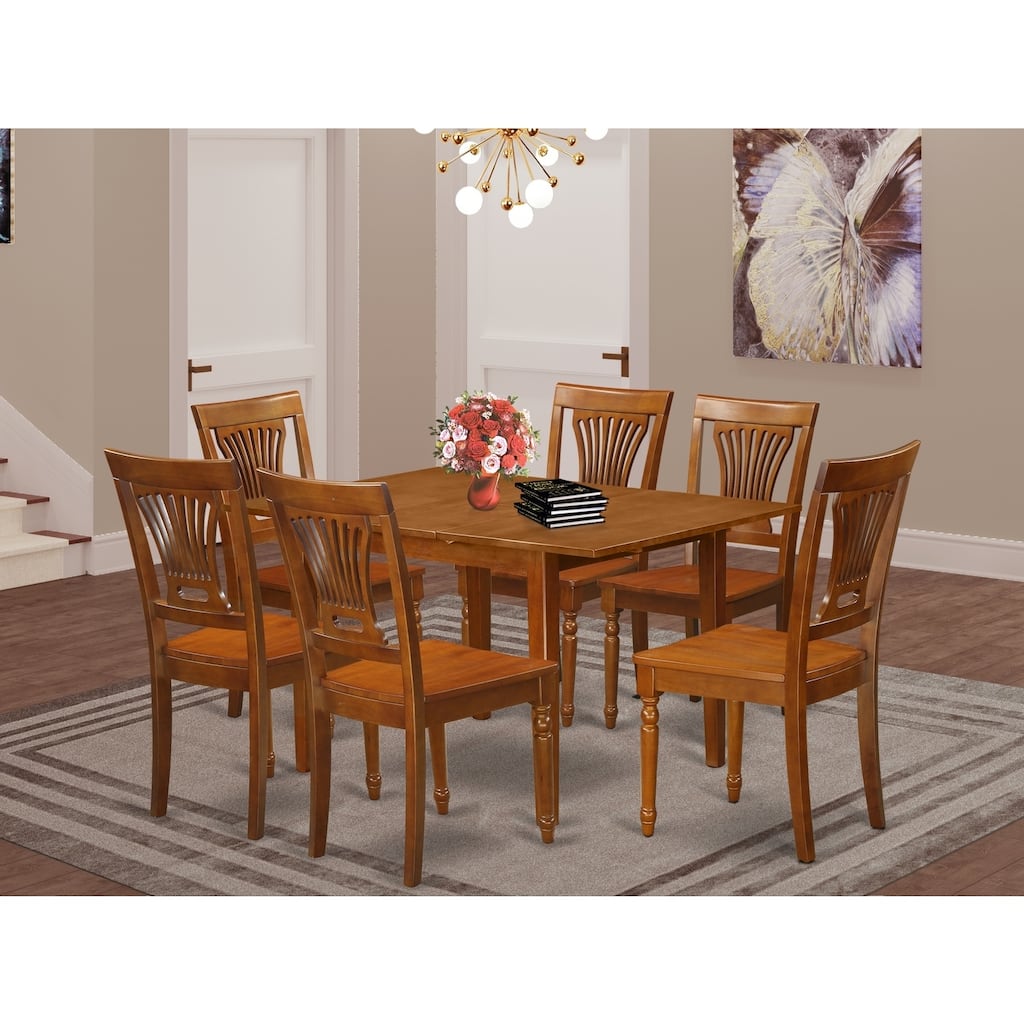 7 Piece Kitchen Dining Set - Rectangle Table with Butterfly Leaf & 6 Chairs - Solid Wood Construction