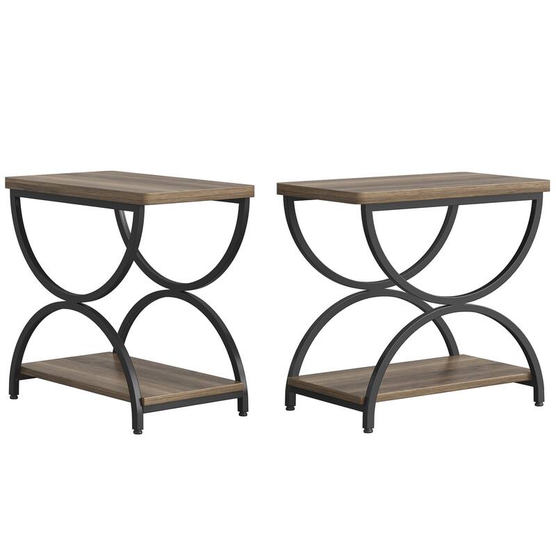 2-Tier Rectangular Wood Metal End Side Chairside Table
