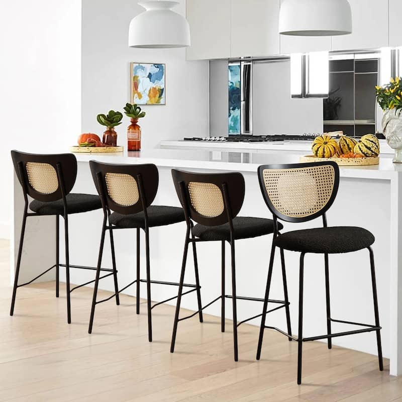 26" Rattan Counter Height Bar Stools Set of 2/3/4 - 37.8"H x 17.7"W x 21.7"D