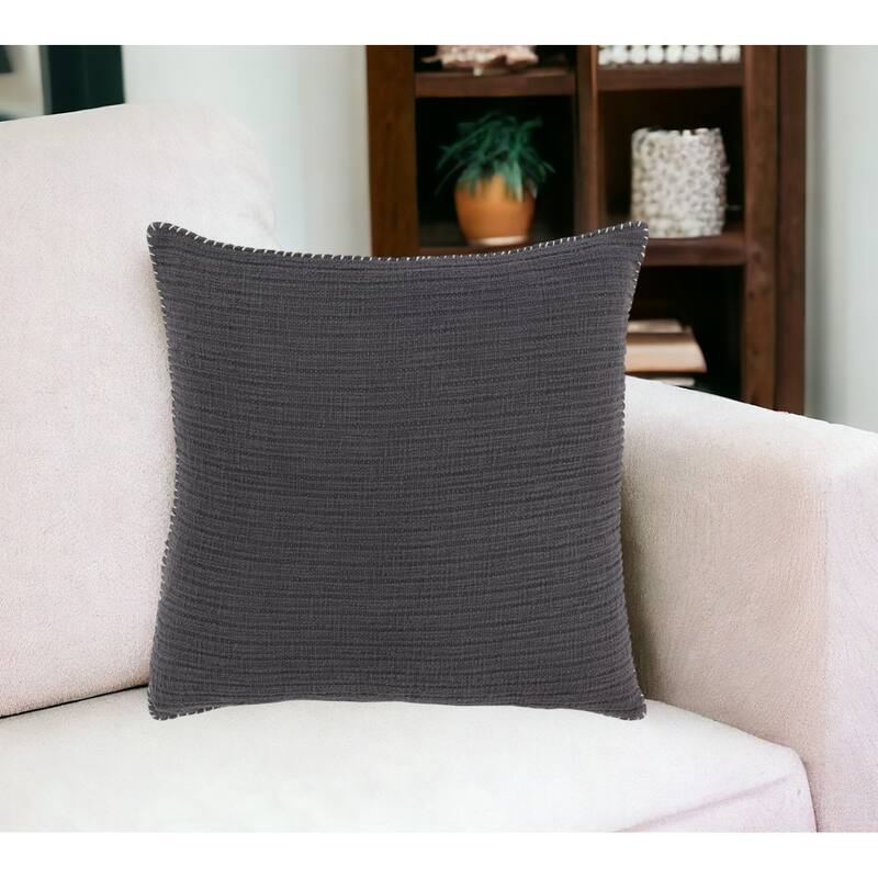 22" Charcoal Striped Cotton Throw Pillow - Charcoal