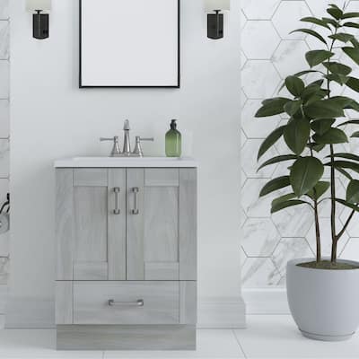 Spring Mill Cabinets Noelani 24" Bathroom Vanity With 2-Door Cabinet, Drawer, and White Sink Top