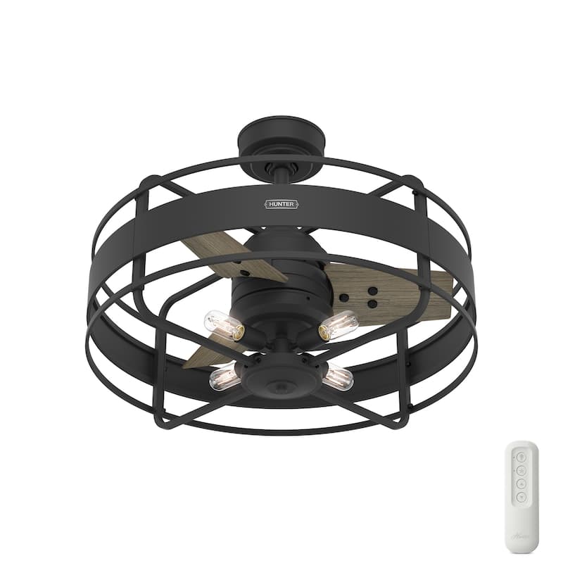 Hunter 30" Millstone Caged Fandelier Ceiling Fan with LED Light, Handheld Remote - Farmhouse, Industrial, Rustic, Casual