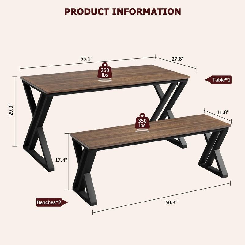 Dining Table Benches Set for 4
