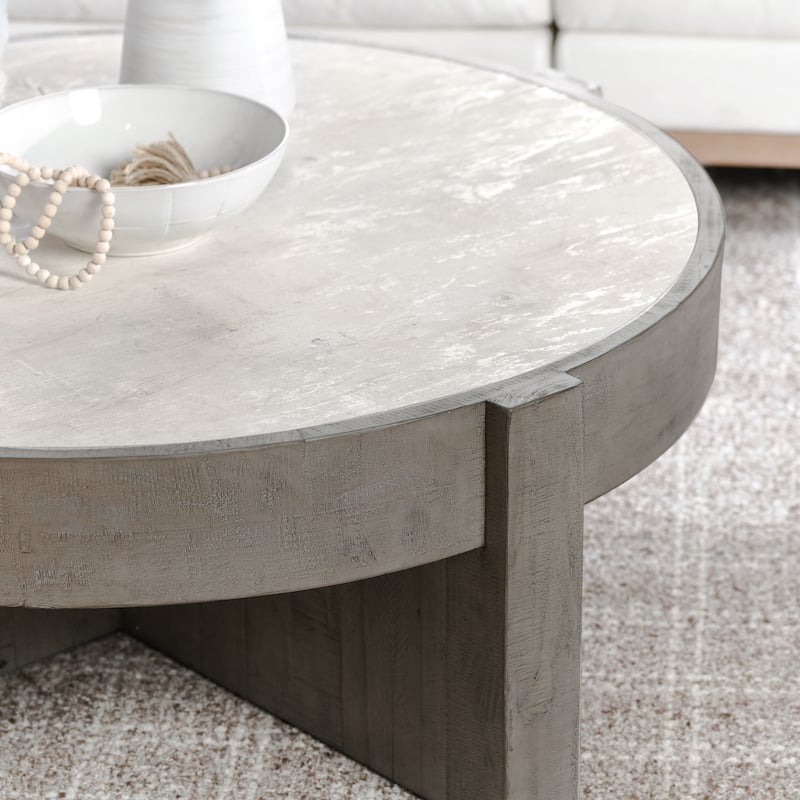 Classic Home Sonoma 52" Round Reclaimed Pine Coffee Table in Distressed Gray