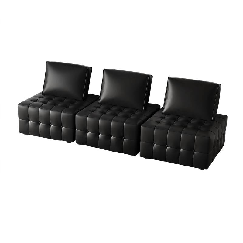CraftPorch 3-Piece Elegance Button-Tufted PU Upholstered - 3 Piece - Black
