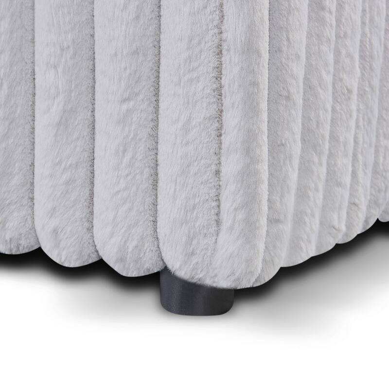 110" U-shaped Corduroy Sectional Sofa, Corner Coffee Table with USB port, Pull-out Bed