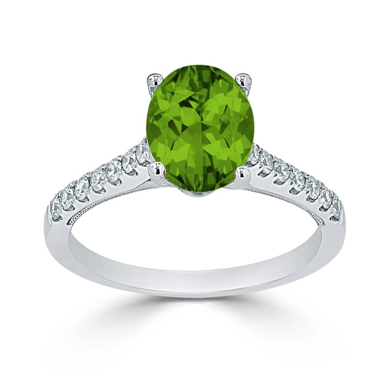 Auriya 1 1/2ct Fancy Oval Peridot and Diamond Engagement Ring 1/4ctw 14k Gold